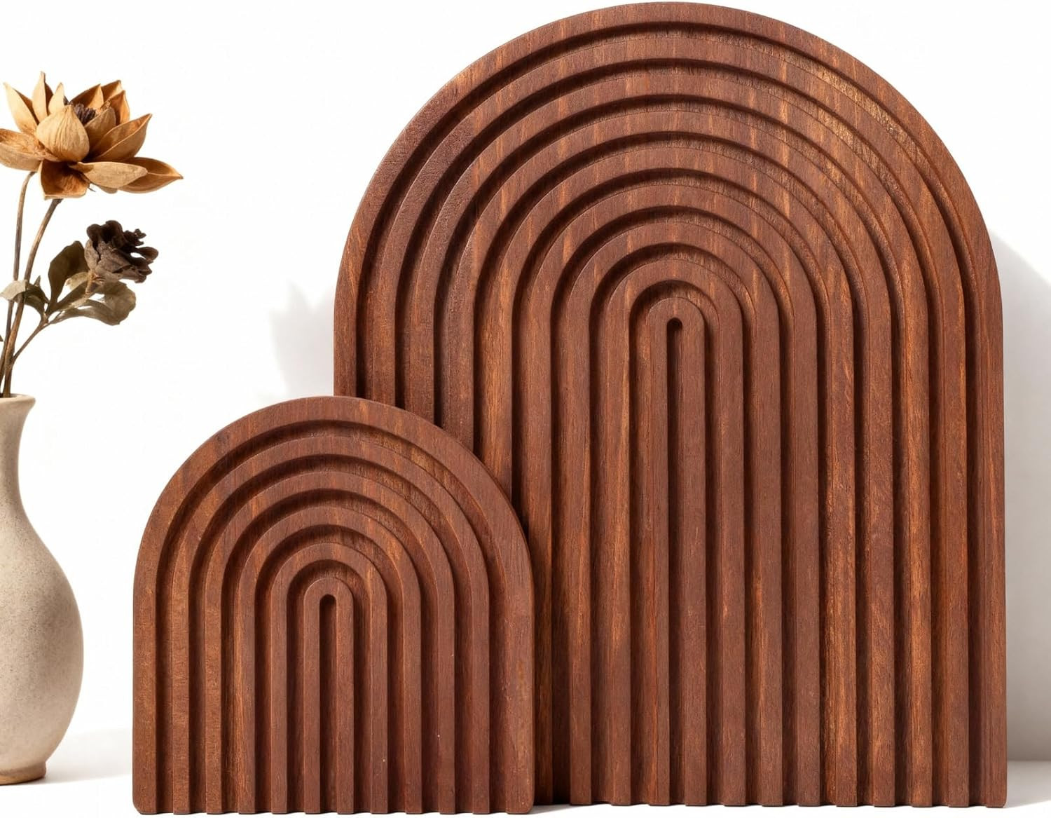 2 Pcs Dark Brown Wood Arch Decor, Boho Shelf & Serving Board for Fireplace Mantel, Kitchen Counte... | Amazon (US)