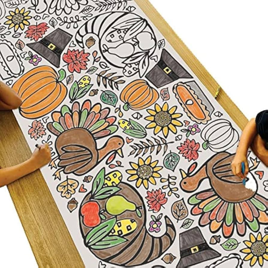 Tiny Expressions Thanksgiving Coloring Tablecloth for Kids - Rolled, Not Folded 30" x 72" Giant C... | Amazon (US)