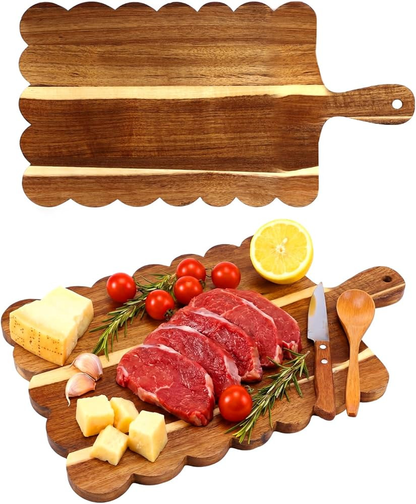 Patelai Acacia Wood Scalloped Cutting Board with Handle Personalized Charcuterie Board 17 x 10 In... | Amazon (US)