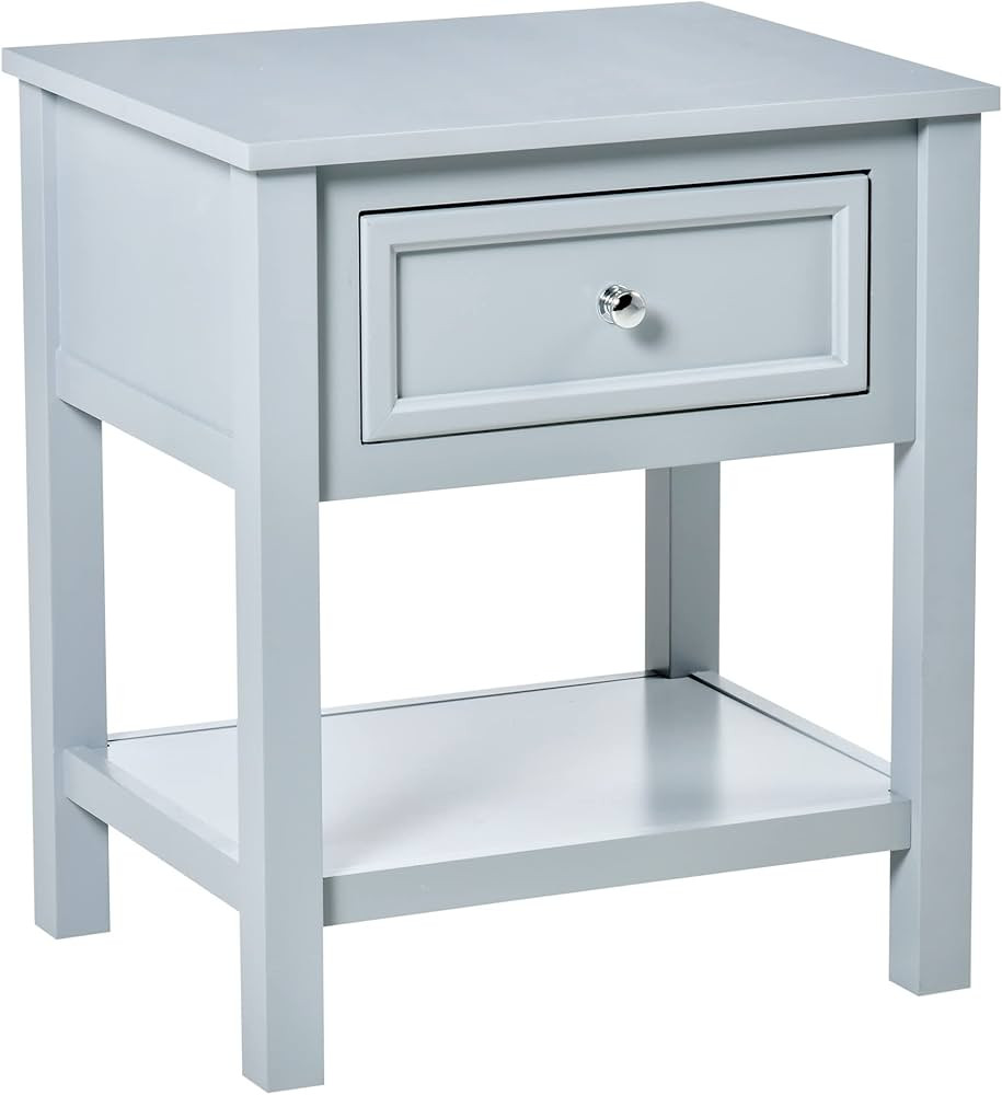 HOMCOM Accent End Table, Sofa Side Table with Storage Drawer and Bottom Shelf for Living Room,Gra... | Amazon (US)