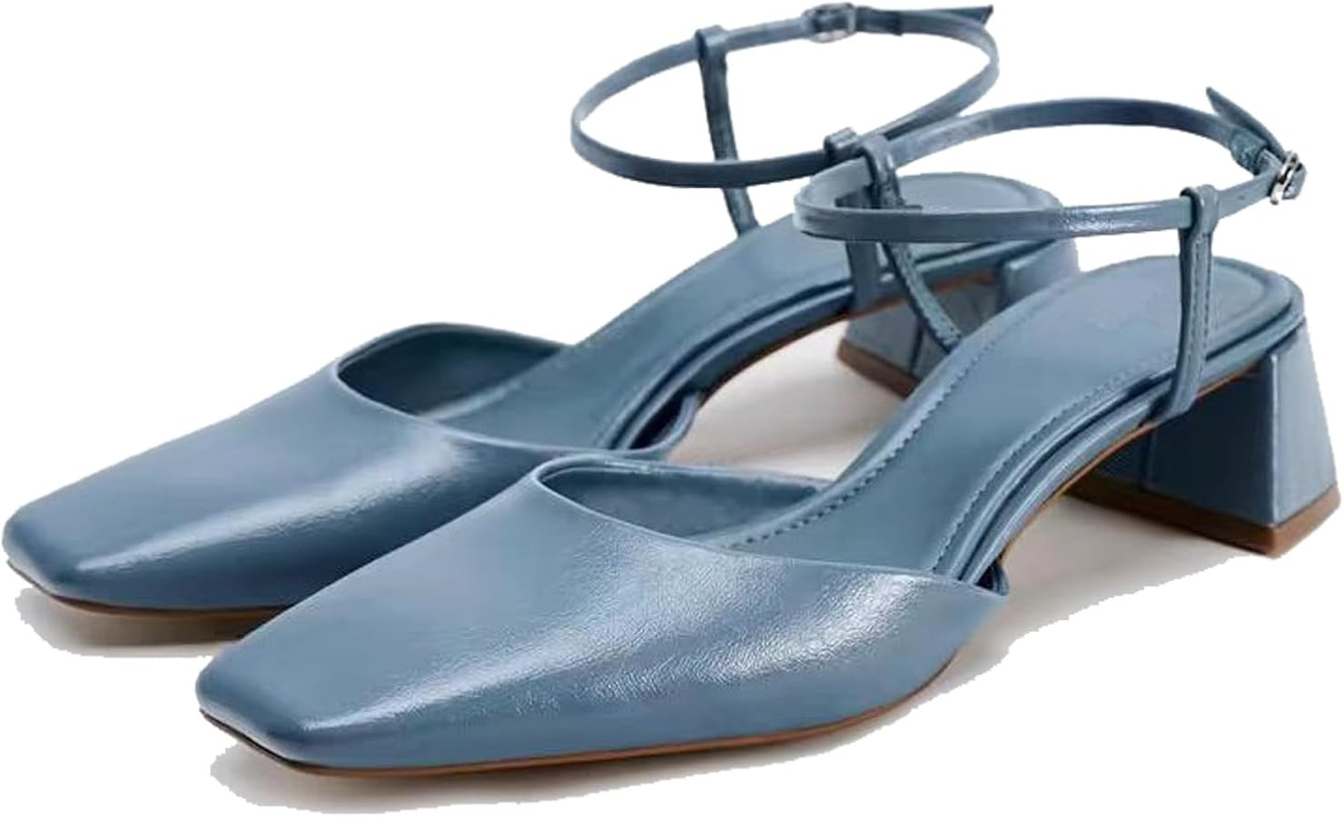 Womens Square Toe Slingback Matte Leather Chunky Low Heel Pumps Shoes 1.5 Inch Low Heels Closed H... | Amazon (US)