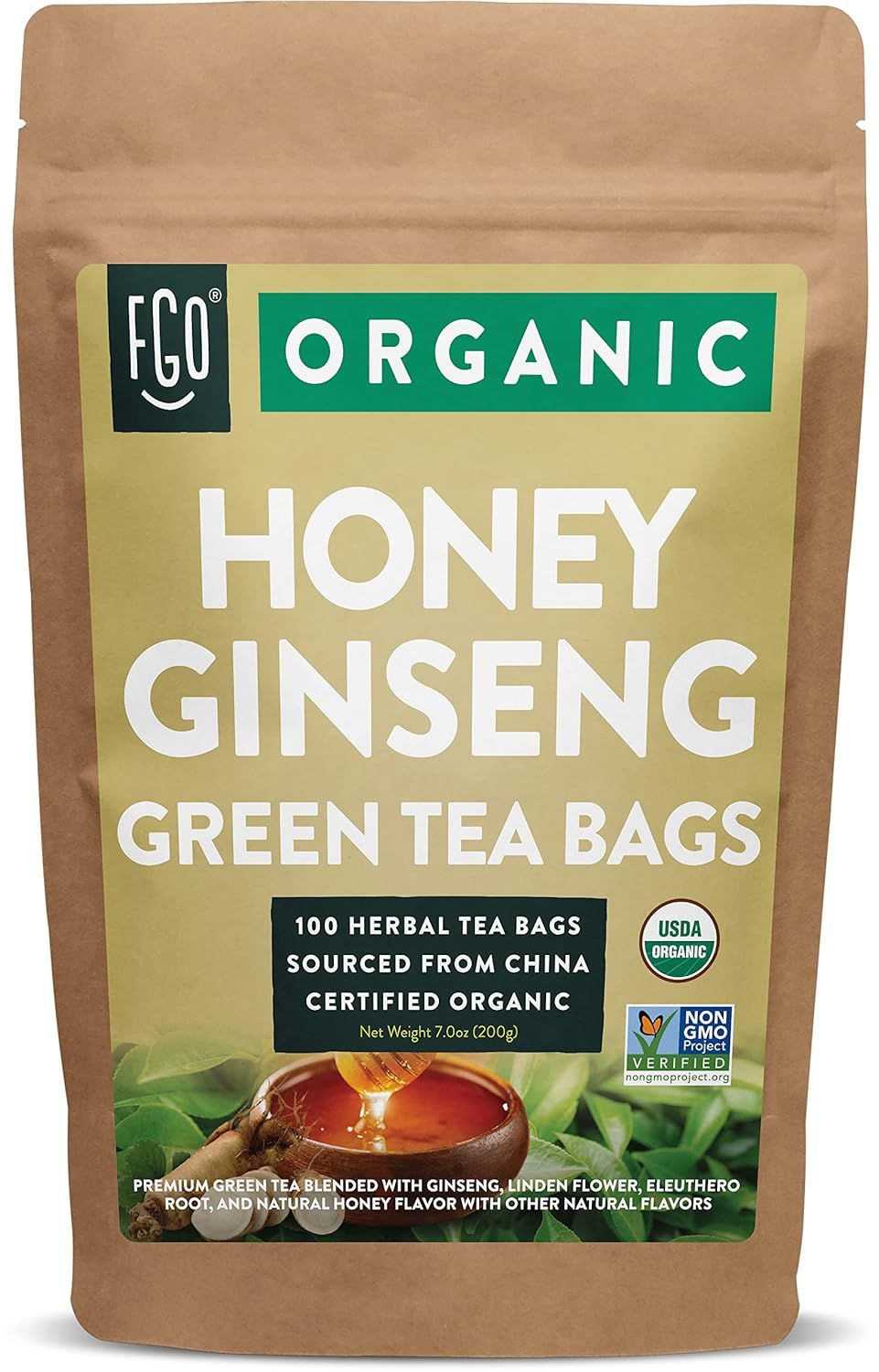 FGO Organic Honey Ginseng Green Tea, Eco-Conscious Tea Bags, 100 Count, Packaging May Vary (Pack ... | Amazon (US)