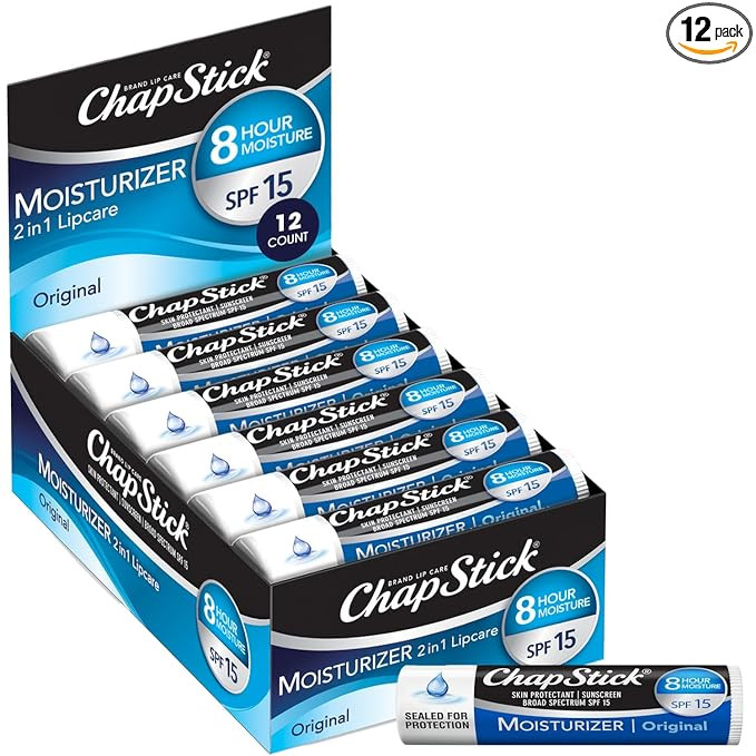 ChapStick Moisturizer 2-in-1 Lipcare SPF 15, Original, 12-Pack – 8-Hour Sunscreen Lip Balm wi... | Amazon (US)