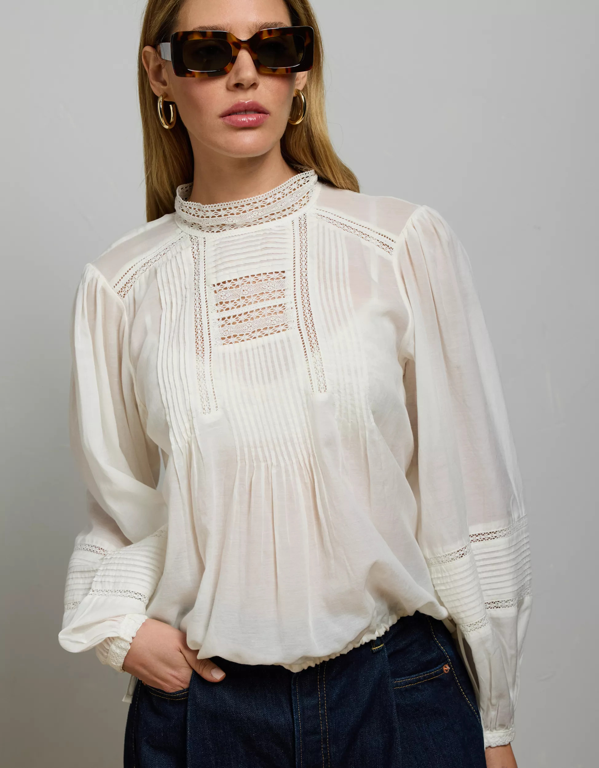 AE77 Premium Lace Peasant Blouse | American Eagle Outfitters (US & CA)