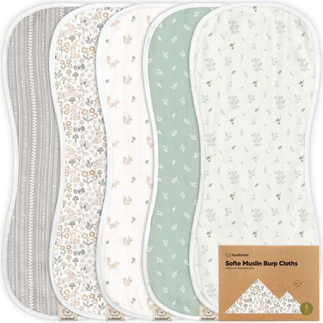 Burp Cloths | Softe Muslin Cloths, Prairie (Pack Of 5) (Prints, Size Baby) KeaBabies | Maisonette | Maisonette
