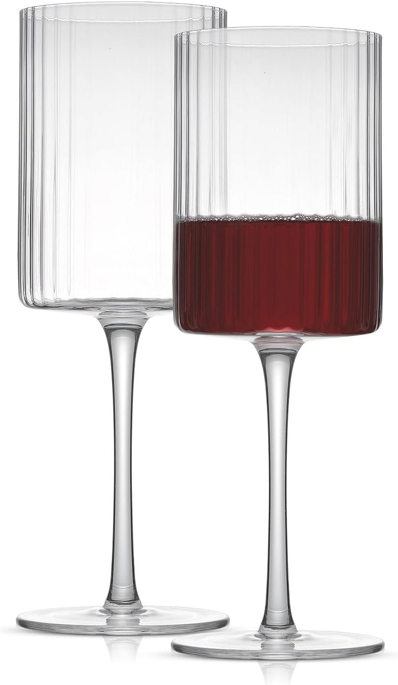 JoyJolt Elle Fluted Wine Glasses, 17.5oz Red Wine Glass Set of 2, Unique Stemmed Glass, Big Long ... | Amazon (US)