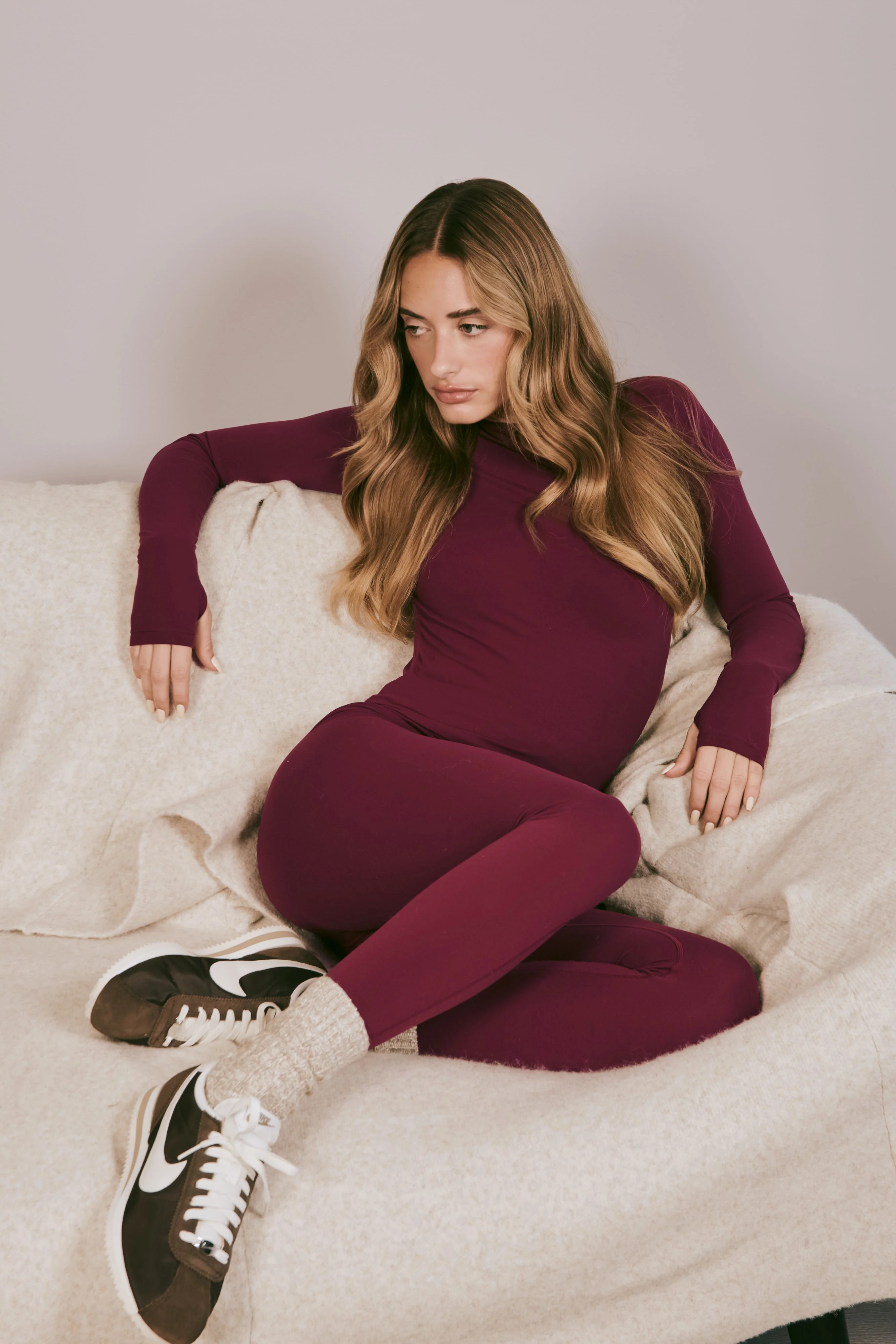 Eliana Long Sleeve Active Top - Burgundy | MESHKI US