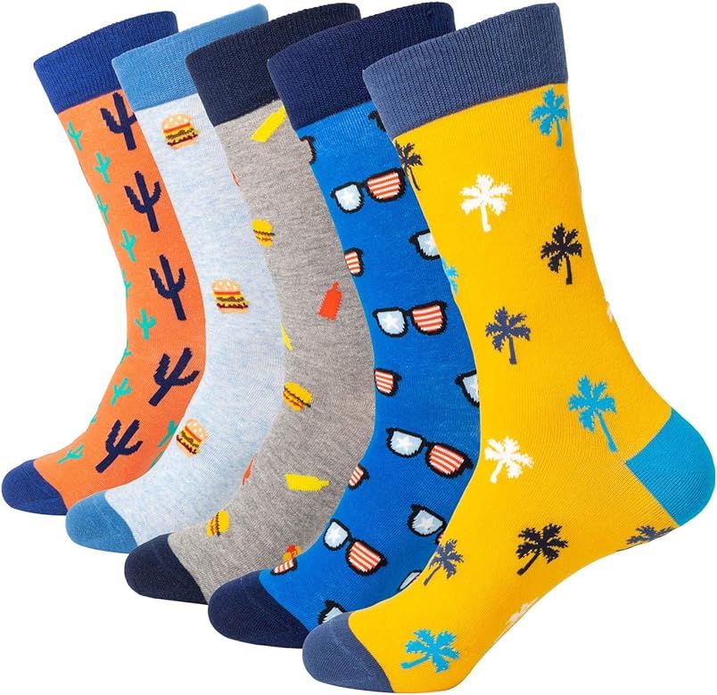 Mens 5/6 Pack Patterned Striped Cotton Funky Happy Dress Socks Gift Box | Amazon (US)