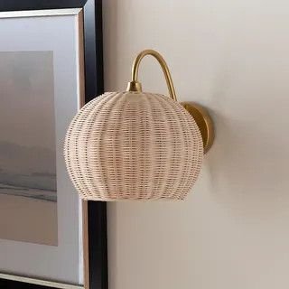 Meena Modern Rattan Wall Sconce - 11.5"H x 10"W x 14"D - Overstock - 31431815 | Bed Bath & Beyond