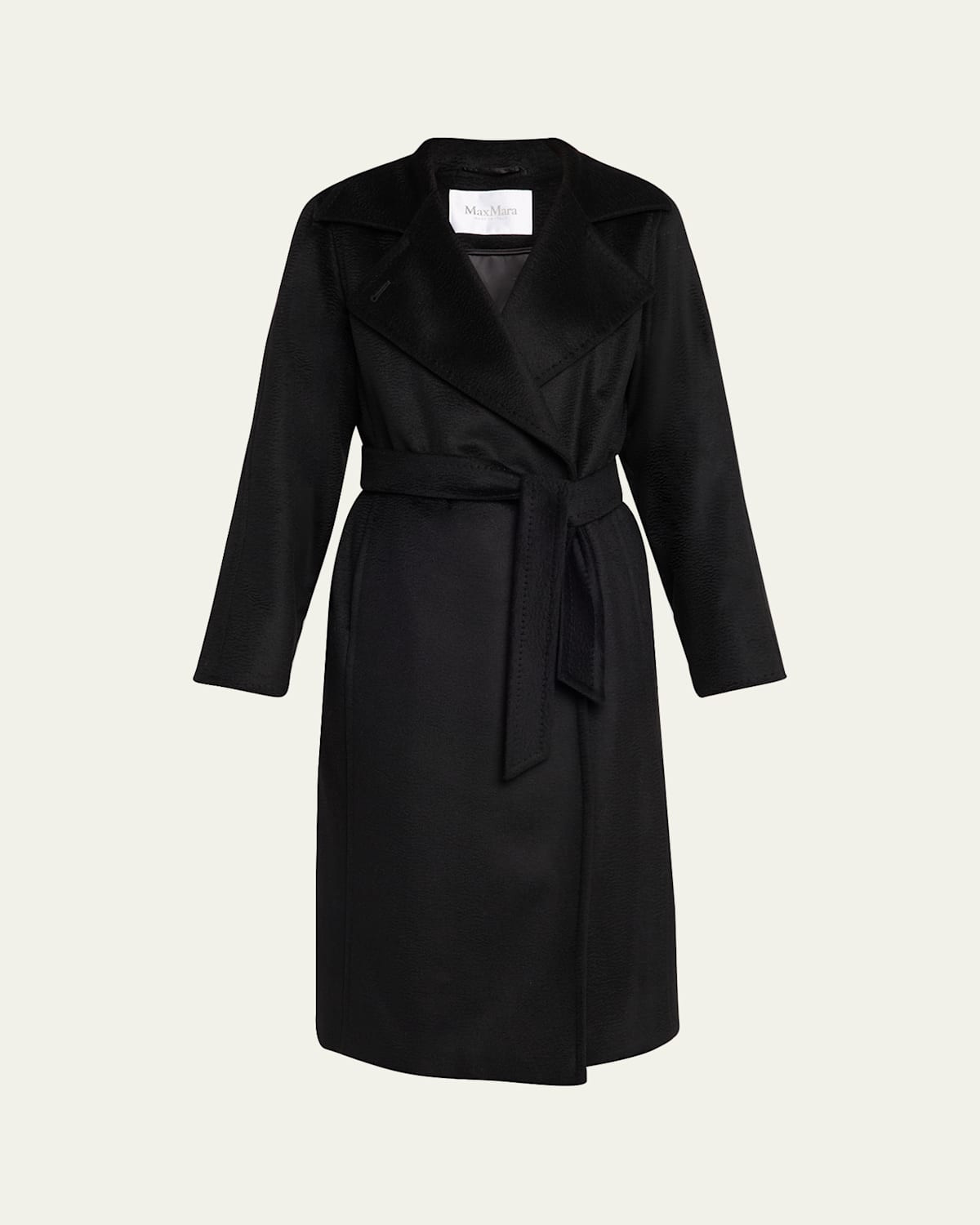 Manuela Belted Camel Hair Coat, Black | Bergdorf Goodman