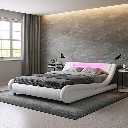 ZTOZZ Alvi Wave Like LED Bed Frame Queen Size - Contemporary Modern Curved PU upholstered Low Pro... | Amazon (US)
