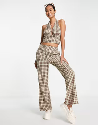 Lola May wide leg pants in brown plaid - part of a set | ASOS (Global)