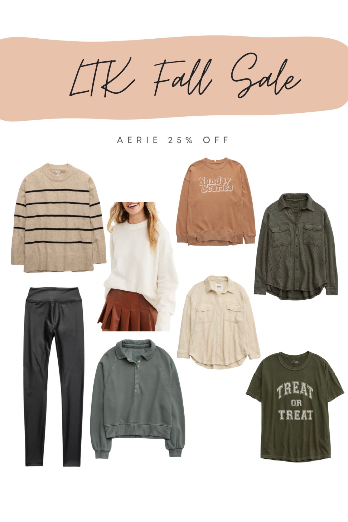 LTK Fall Sale - Aerie 25% off everything.

fall outfit, striped sweater, cozy sweater, fall sweater, light sweater, crew sweatshirt, quarter snap sweatshirt, waffle shirt, oversized graphic, faux leather leggings

#LTKsalealert #LTKSale #LTKSeasonal