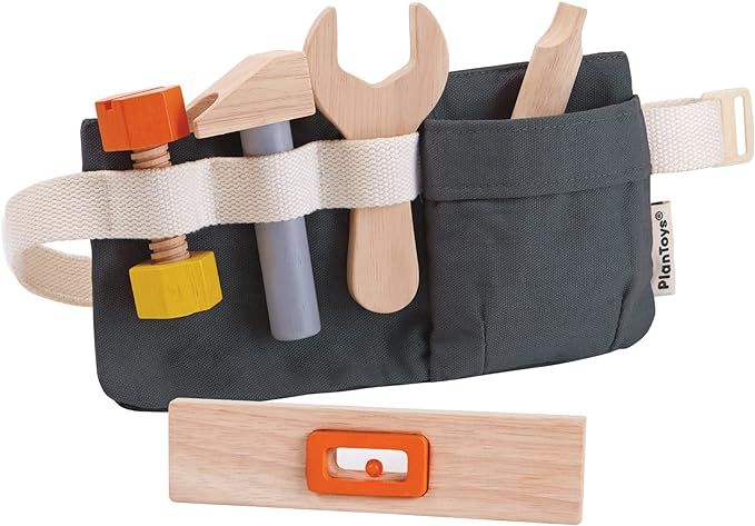 PlanToys Pretend Play Tool Belt and Wooden Tool Set (3485) | Sustainably Made from Rubberwood and... | Amazon (US)