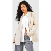 boohoo Women's Oversized Double Breasted Wool Blazer in Oatmeal | Size: 12 | Knitted | boohoo (US & Canada)