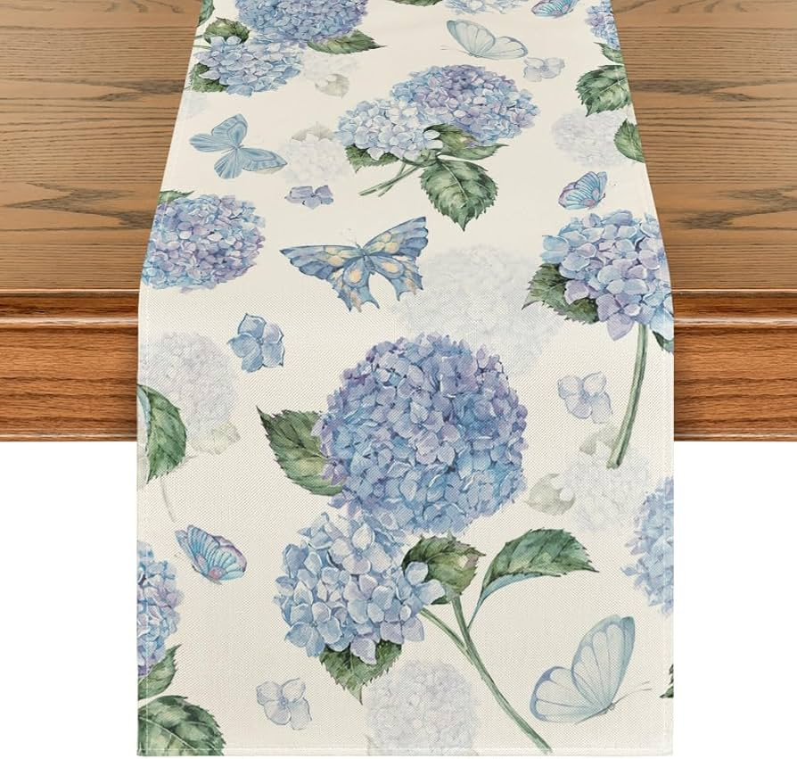 Artoid Mode Hydrangea Butterfly Summer Table Runner, Seasonal Spring Holiday Kitchen Dining Table... | Amazon (US)