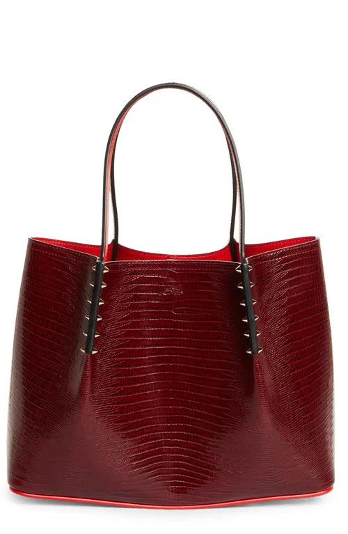Christian Louboutin Small Cabarock Lizard Embossed Leather Tote in Bourbon at Nordstrom | Nordstrom