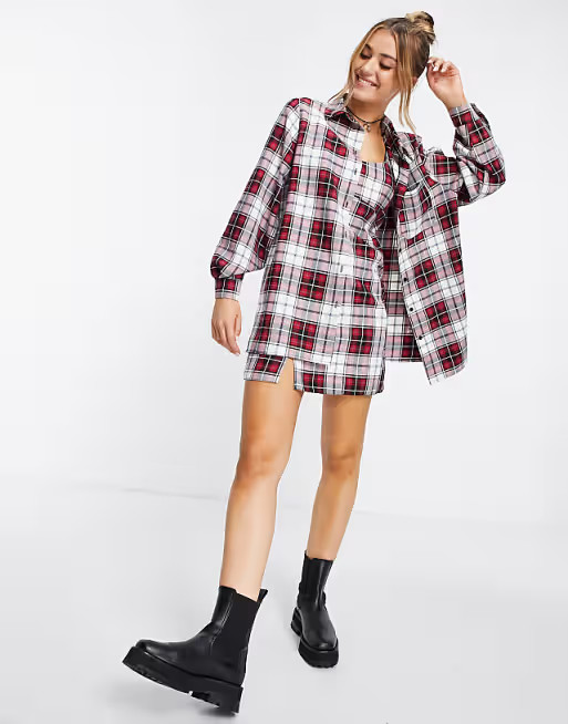 Miss Selfridge button through shirt in red check | ASOS (Global)