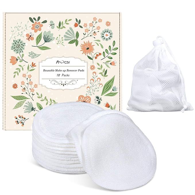 Reusable Cotton Rounds-18 Pack Organic Reusable Cotton Pads With Laundry Bag Makeup Remover Pads ... | Amazon (US)