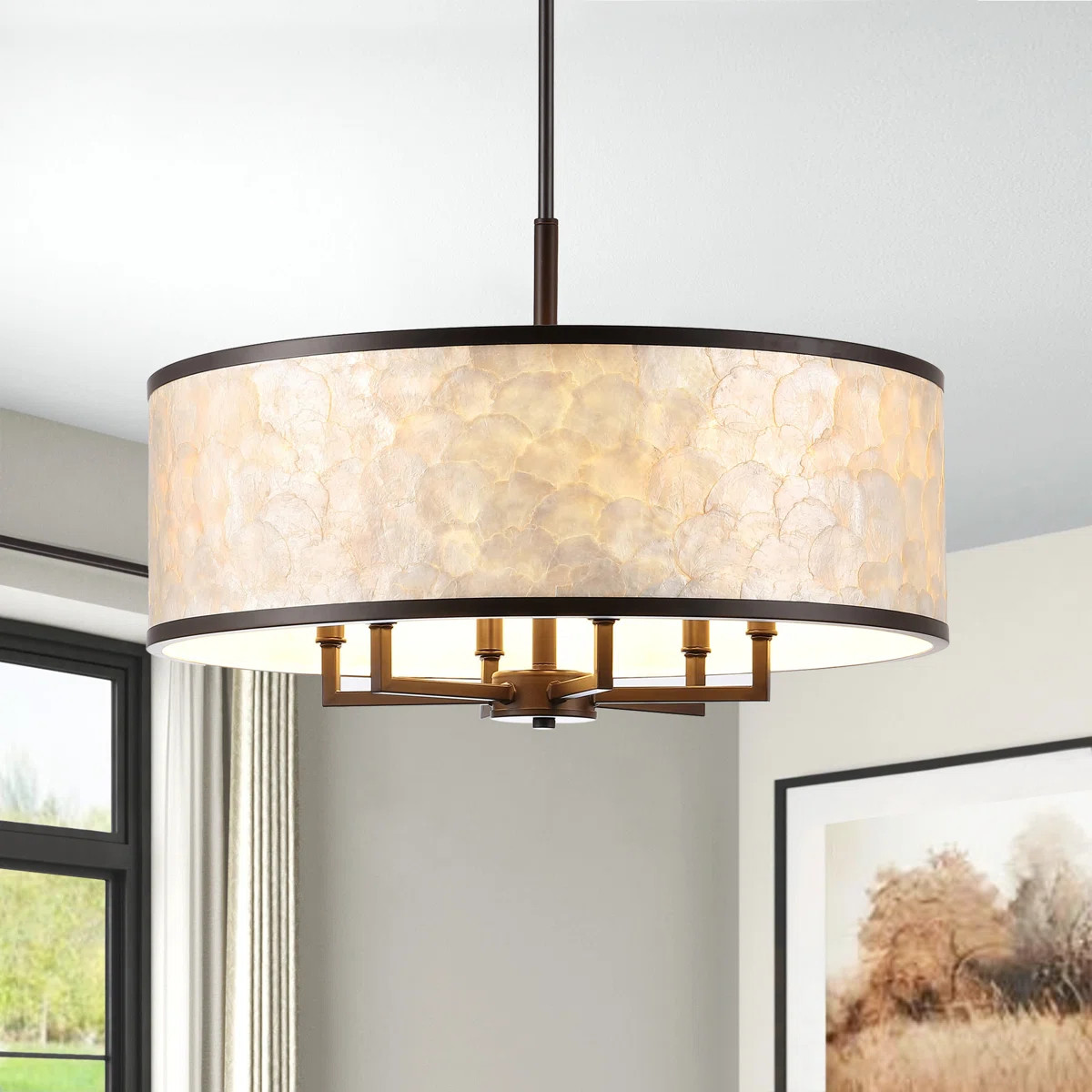 24-inch 6-Light Capiz Shell Drum Chandelier | Wayfair North America