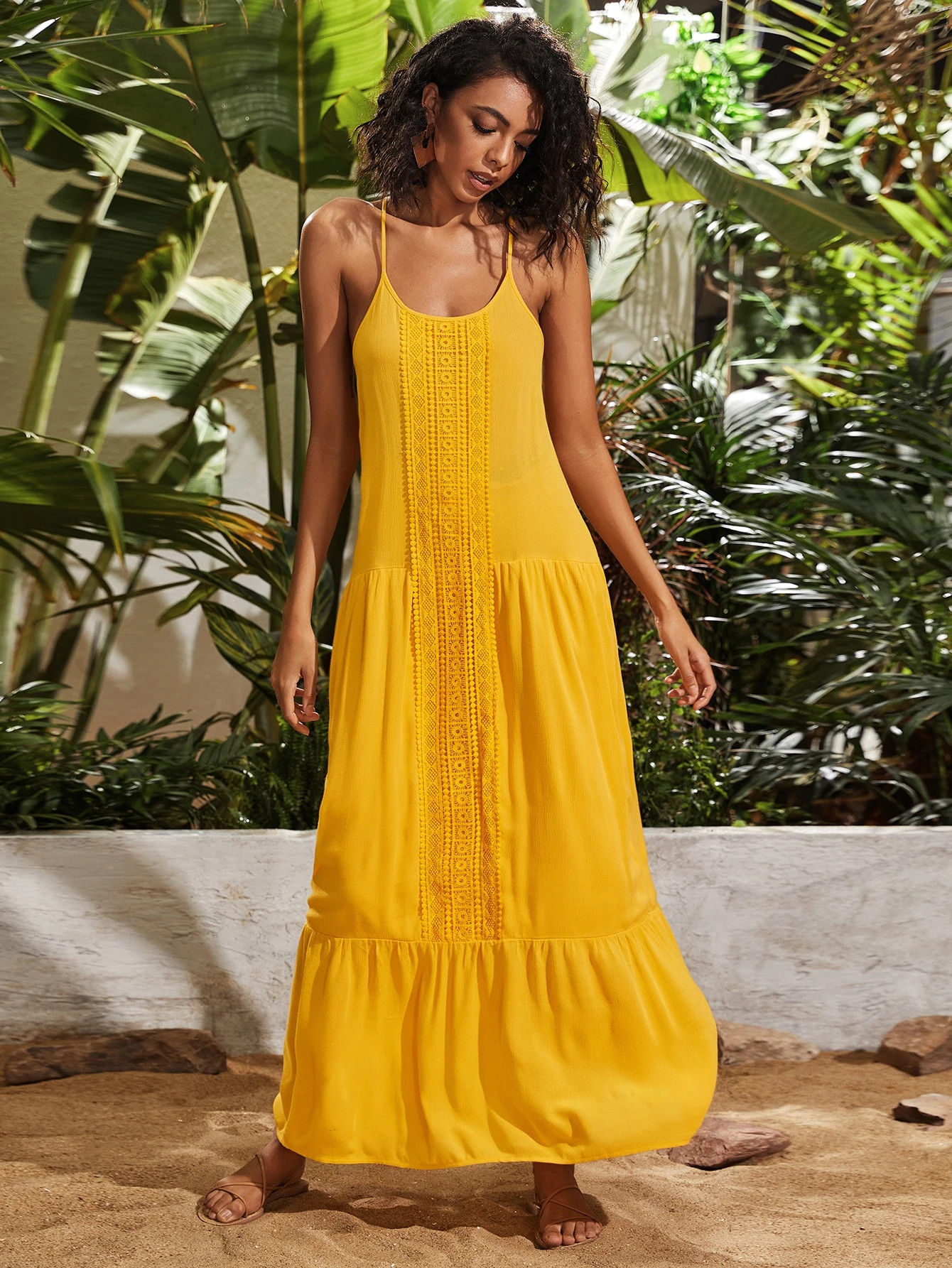 Flippy Hem Guipure Lace Insert Cami Dress | SHEIN