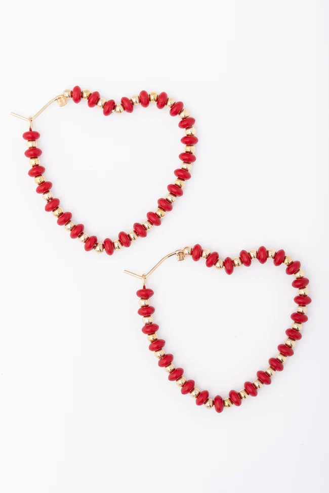 Cordelia Red Beaded Heart Earrings | Pink Lily
