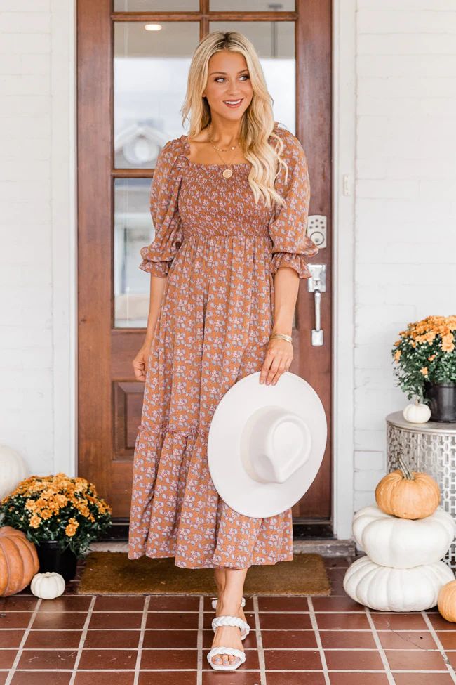 Early Sunrise Rust Off The Shoulder Maxi Dress | The Pink Lily Boutique