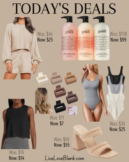 Today sales
Philosophy supersize cleanse and hydrate body case trio
Save 20% on my sandals 
3 pack of skims inspired bodysuits that snatch at the waist only $25
Lounge set only $25
Cropped tank top only $14
6 pack of Claw hair clips $7
#LTKbeauty #LTKsalealert #LTKstyletip


#LTKFind #LTKU #LTKSeasonal
