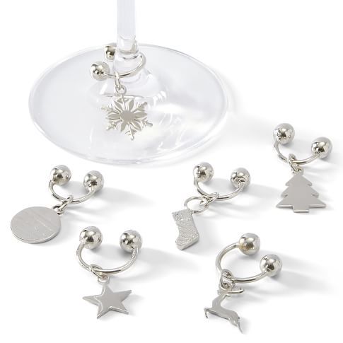 Silver Holiday Wine Charms, Set of 6 | Mark and Graham