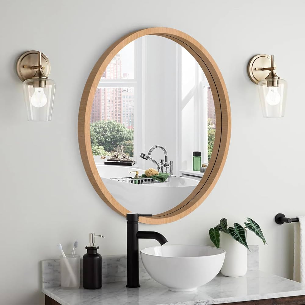 Wood Round Mirror 20" Circle Wall Mirror Farmhouse Bathroom Vanity Mirror for Living Room Bedroom... | Amazon (US)