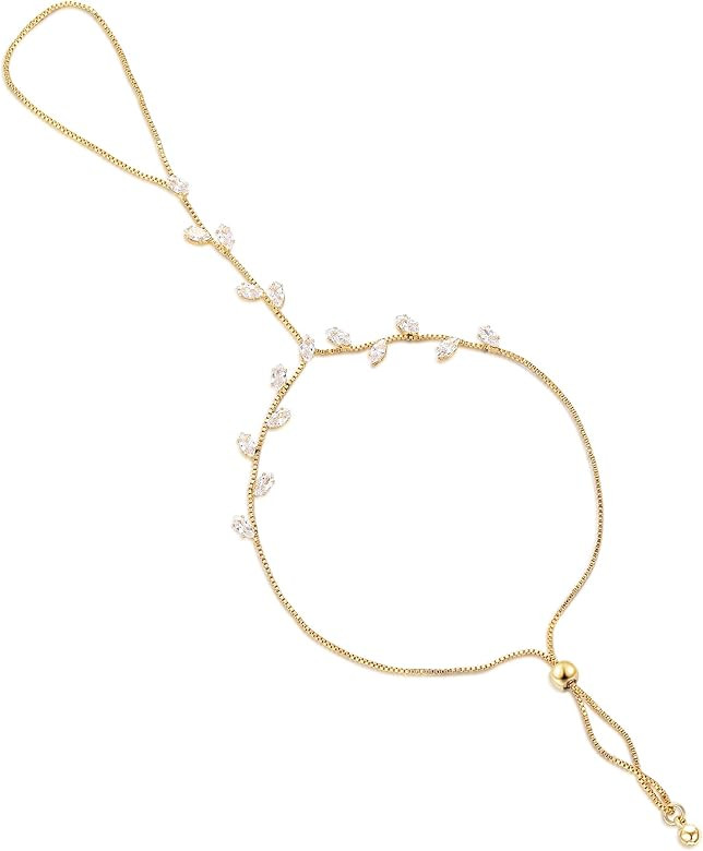 Cubic Zirconia Palm Chain Bracelet for Women Silver Color Hand Bracelet Cluster CZ with Ring Hand... | Amazon (US)