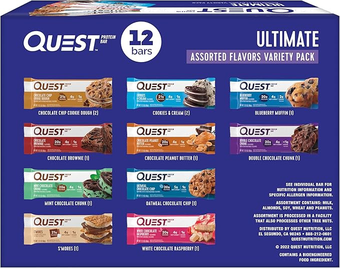 Quest Nutrition Ultimate Variety Pack Protein Bars, High Protein, Low Carb, Gluten Free, Keto Fri... | Amazon (US)