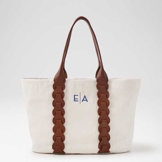 Camden Linen and Braided Leather Tote | Mark and Graham
