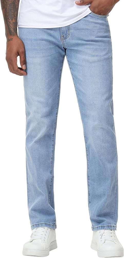 Men's Regular Fit Straight-Leg Jeans - High-Stretch Cotton Fashion Comfort Flex Waist Denim Pants | Amazon (US)