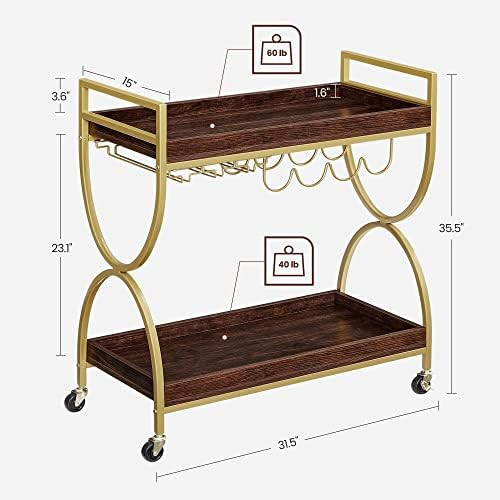 VASAGLE Bar Cart Gold, Home Bar Serving Cart, Kitchen Serving Cart with Wine Holders, Glass Holde... | Amazon (US)
