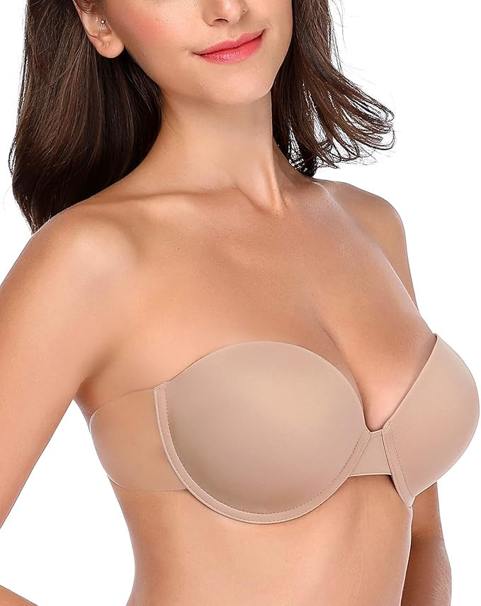 Backless Strapless Push Up Bra for Women Thick Padded Sticky Underwired Bras Self Adhesive | Amazon (US)