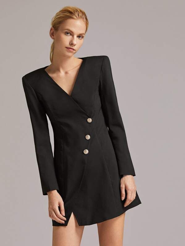 SHEIN Buttoned Front Wrap Blazer Dress | SHEIN