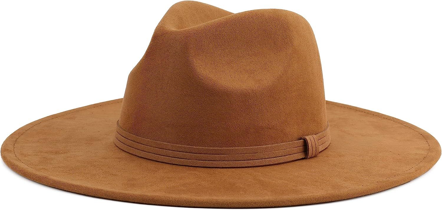 Pro Celia Big Wide Brim Fedora Hat for Women Large Felt Panama Rancher Hat (Stripe-Brown) at Amaz... | Amazon (US)
