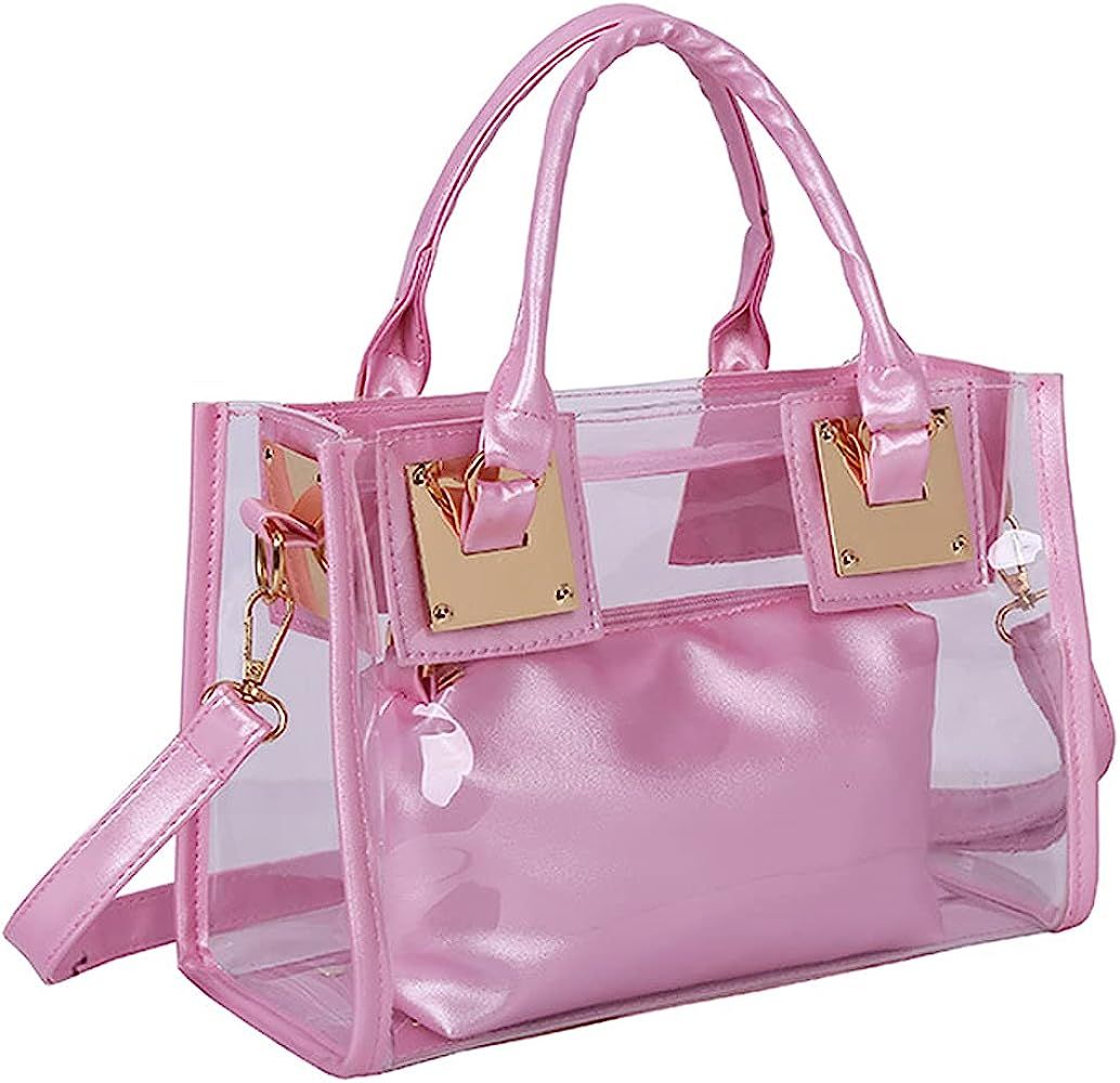 Cooba 2-Pcs Women Clear Handbags Jelly Purse Satchel Bags Small Tote Bag Transparent Beach Crossb... | Amazon (US)