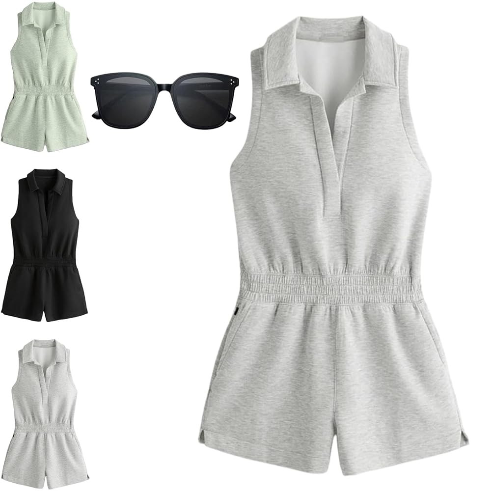 Knit Polo Romper Women, Sleeveless Polo Romper for Women, Plus Size Knit Polo Romper, Summer Dres... | Amazon (US)