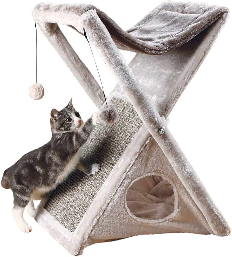 TRIXIE Miguel Fold and Store Cat Hammock, Dangling Cat Toy, Scratching Pad, Cat Cave, Taupe/Light... | Amazon (US)