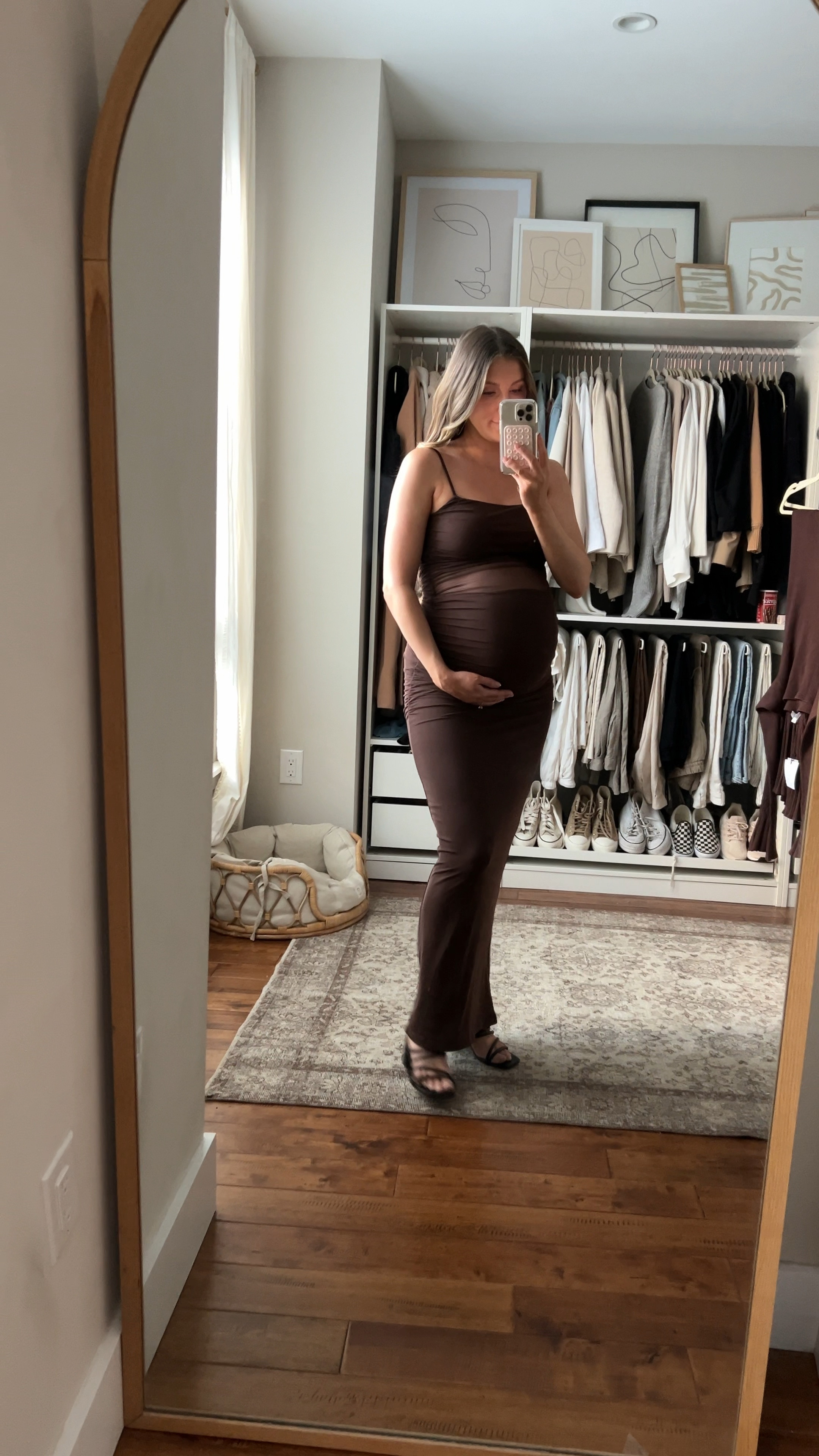 Perfect bump friendly fall or winter wedding guest dress! It’s under $100 and has no zipper and a ton of stretch for the bump! It’s not maternity either so anyone can wear it! Brown wedding guest dress. 

#LTKBump #LTKFindsUnder100 #LTKStyleTip