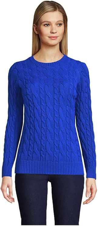Lands' End Women's Cotton Drifter Crew Cable Pullover Sweater | Amazon (US)