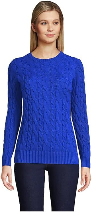 Lands' End Women's Cotton Drifter Crew Cable Pullover Sweater | Amazon (US)