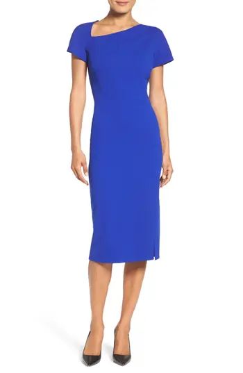 Petite Women's Maggy London Asymmetrical Sheath Dress, Size 0P - Blue | Nordstrom