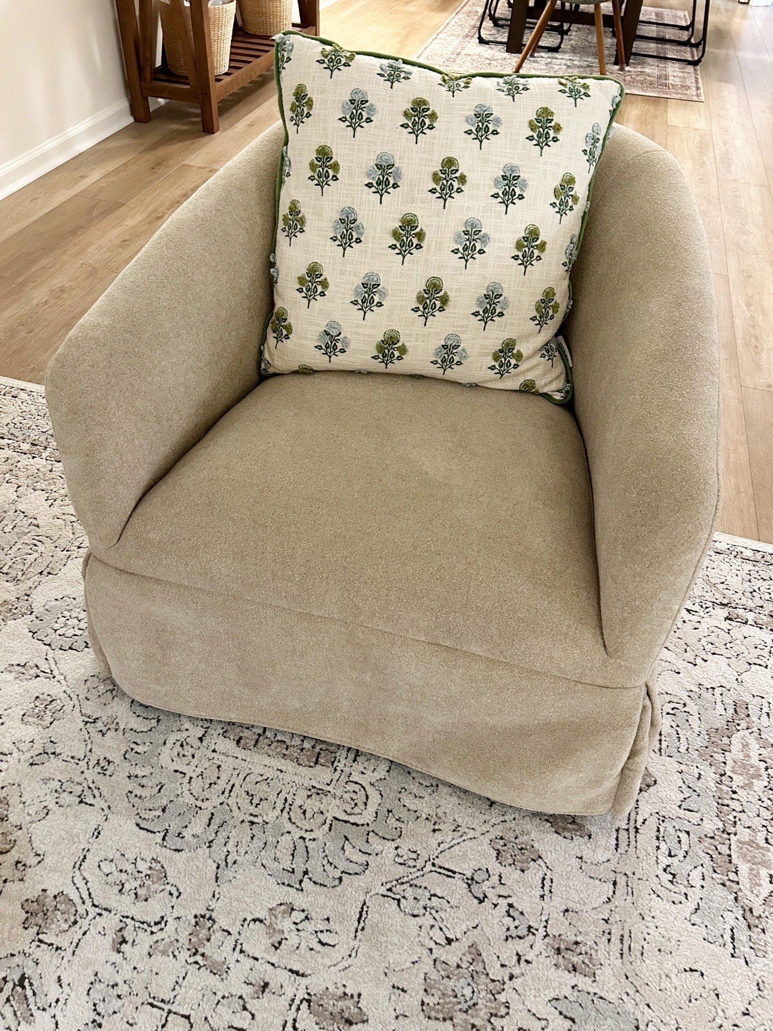 I bought this swivel chair to go up in my bedroom, but decided to test it out downstairs and I think I might keep it here instead! Pillows are from HomeSense. 

#LTKHome #LTKvlog #LTKdayinmylife