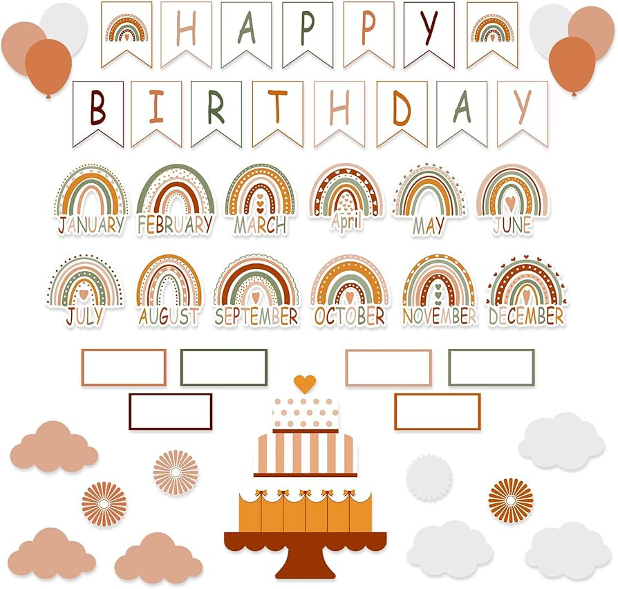 Nezyo 80 Pcs Boho Rainbow Birthday Bulletin Board Set Rainbow Classroom Decor Boho Rainbow Cutout... | Amazon (US)