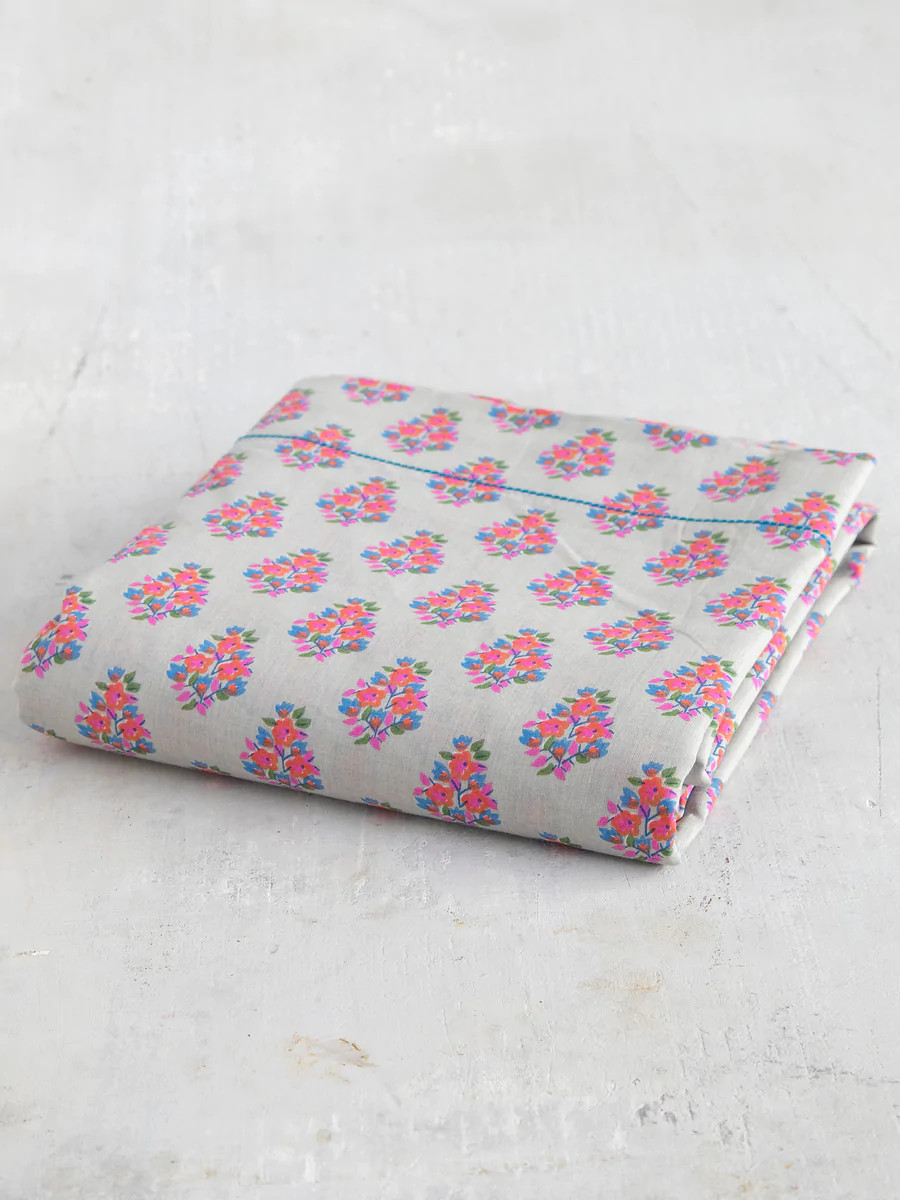 Mixed Print Soft Cotton Flat Sheet - Cream Folk Floral | Natural Life