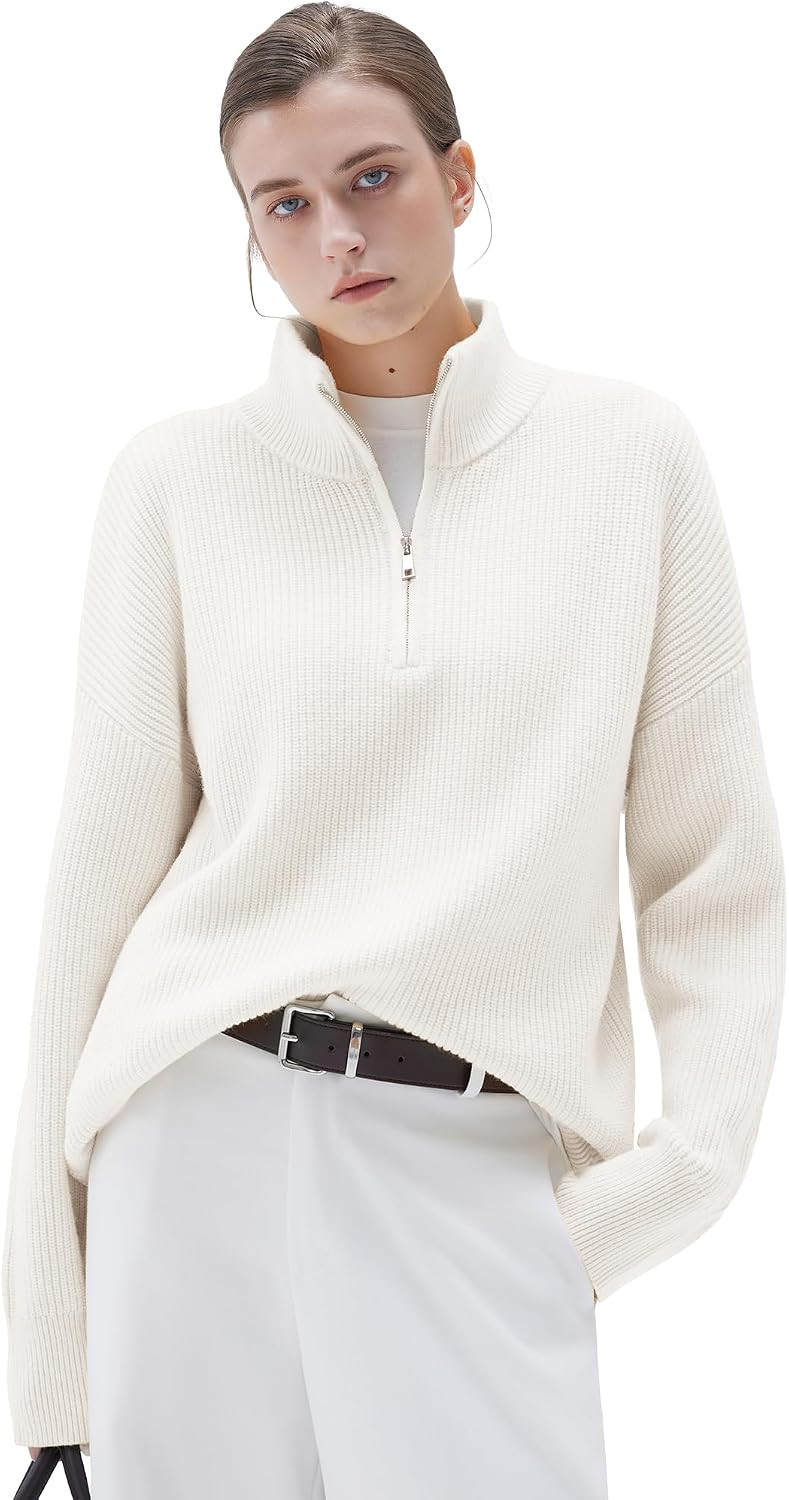SUUKSESS Women Cashmere Blend Oversized Quarter Zip Pullover Sweater | Amazon (US)