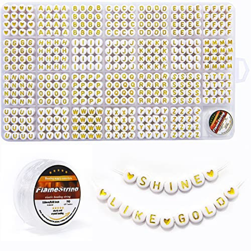 Eppingwin 1400pcs Letter Beads, 4x7mm, Gold & White, Round, Acrylic, Alphabet, Jewelry Making | Amazon (US)
